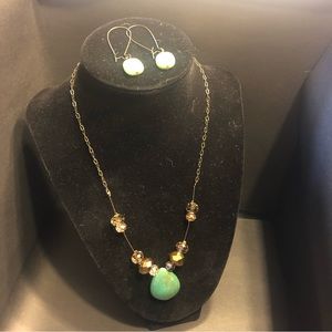 Handcrafted Square Beaded Bronze Kidney Wire Earring with matching necklace